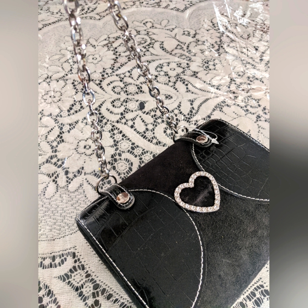 Women's Vintage Rare Retro Black Handbag Purse Bag Heart Rockabilly